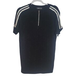 YMLA Vintage Stretch 1/4 Zip Tee Shirt Men's Size Medium Black/White Retro 90's